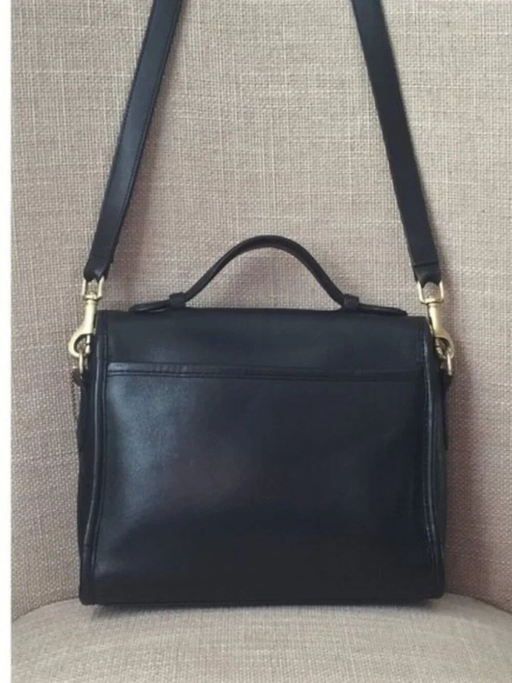 Vintage COACH Court Black Leather Cross-body Bag Satchel Handbag Purse 9870